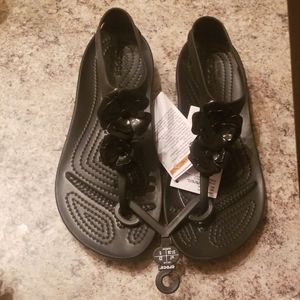 Cute black crocs with flower designs sandals